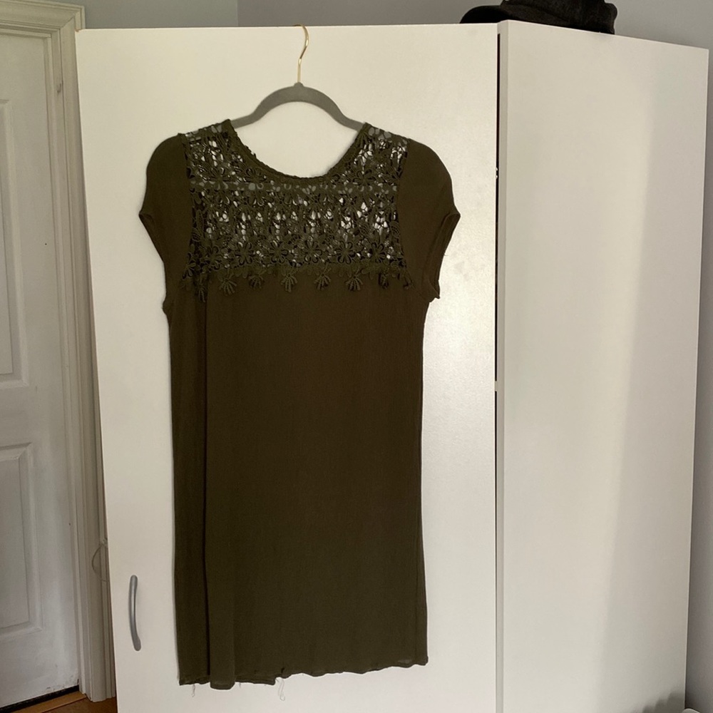 Army green dress with lace detailing